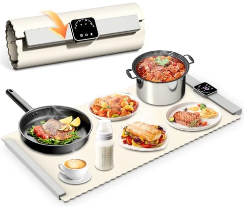 Placa de cocción,Tabla Calentadora de Alimentos,60-100℃ Bandeja de Calentamiento de Alimentos Plegable,Bandejas de Calentamiento Eléctrico Portátil con temporizador de 4 horas,para Bufés, Familia