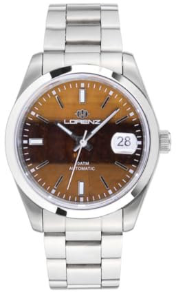 Lorenz - Genevra King Gemstone 030235NN - Automatische Herrenuhr aus Edelstahl - Sub 100 Meter, braun, Modern