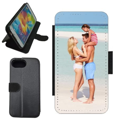 For Apple iPhone 16e personalised phone case wallet flip case photo on the front panel card slots magnetic catch Black