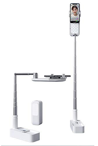 Orthotic Products We'll treat you well Adjustable Phone Stand with LED Light, 1000mAh Battery, Telescopic Pole, 360° Rotation, Bluetooth Remote Control, Durable Travel Case, USB Charge Cable (White)