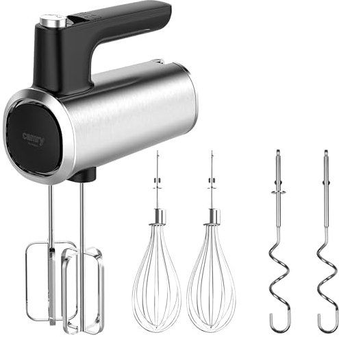CAMRY Handmixer mit Zubehörständer mit 5 Geschwindigkeitsstufen und Turbo- Handrührgerät 900W - 3 Edelstahl Aufsätze Knethaken Rührbesen Schneebesen - Hand Mixer Kraftvoll und Vielseitig