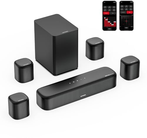 ULTIMEA Aura A60 7.1 Dolby Atmos Soundbar, con Subwoofer, Altavoz TV con Control a través de App, Sistema Surround Cinema 3D con 4 Altavoces Surround, TV Soundbar con HDMI eARC de 350W, Bluetooth