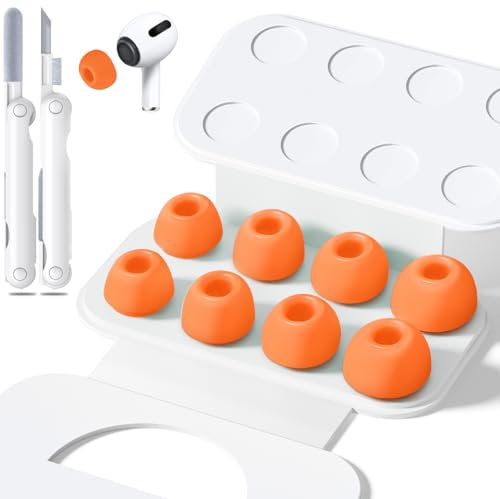 4 Pairs Replacement Ear Tips for Airpods Pro 1/2 with Hole for Noise Reduction, Silicone Earplugs for Airpods Pro with Cleaning Set & Portable Storage Box, 4 Sizes (XS/S/M/L) Orange