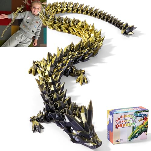 TXB3DOK Dragon articulé imprimé 3D de 61 cm – Figurine de dragon géant, long et extra large pour décoration d'intérieur et cadeaux (noir doré, 61 cm)