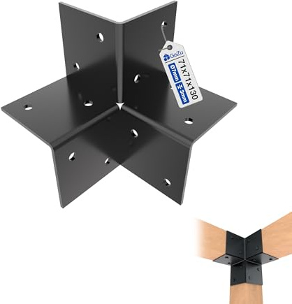 Pfosten Eckverbinder 71 x 71 mm, schwarz | Schwarz pulverbeschichtet, 3-Wege-Eckhalterung für Pavillon und Pergola aus Holz