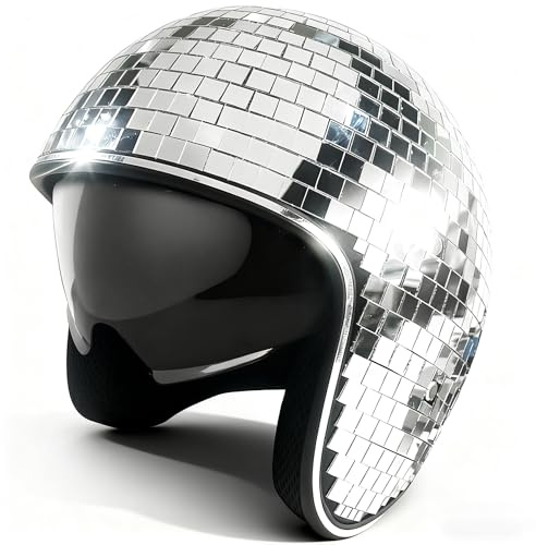 Diskokugel Helm,Discokugel Hüte,Disco Glitter Ball Helme,Dekor Helme mit Einziehbarem Visier,Disco-Party-Helm-Hut Für DJ-Club, Bühne, Party, Hochzeit, Urlaub