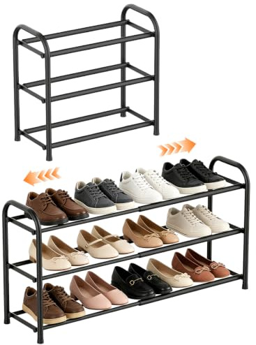 WEELOO Expandable Shoe Rack,Adjustable and Retractable Metal Shoe Shelf | Shoe Storage Independent Racks Save Space for Living Rooms Bedrooms Closets and Porches (3 Tier)