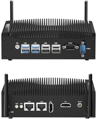 JOVCOR Fanless Mini PC, Industrial PC i3-10110U, 8GB DDR4 128GB SSD, support Win 11 Pro, 2 x HD 2 x RJ45 LAN, Fanless Computer for Office, Digital Signage
