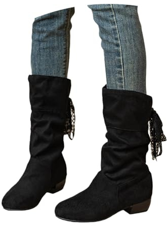 LDXEQIZ 2026 Stivali Stringati Medievali Vintage con Tacco Basso Stivaletti da Donna in Pelle Scamosciata for Primavera(Black,36 EU)