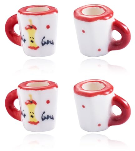 Craftdady 2Pcs Hand Drawn Famille Rose Porcelain Mug Cup Handmade Mini Coffee Cups Decoration Mini Dollhouse Miniatures Food Kitchen Decoration Micro Landscape Accessories-FireBrick