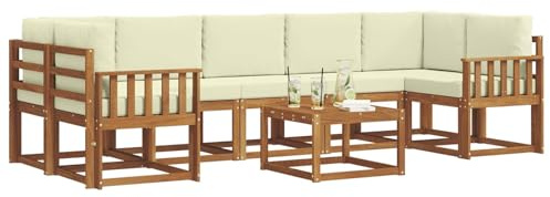 vidaXL Outdoor-Sofagarnitur mit Kissen 8 pcs Natur und Creme, Sofa-Set aus Akazienholz für draußen, modernes modulares Design, Loungemöbel für die Terrasse, Flexibles Garten-Sofa, Garten-Lounger