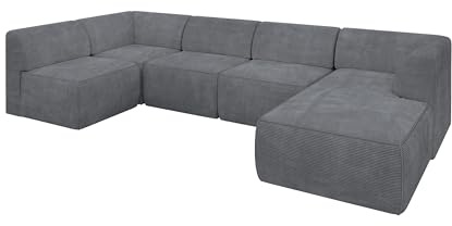 ALTDECOR Ecksofa in U-Form Corner Sofa Bett Eckcouch Couch L-Form Wohnlandschaft Cauchsofa MOVO 345x180x78 Dunkelgrau