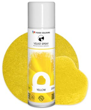 Food Colours Velvet Spray YELLOW 250 ml Lebensmittelfarbe, Wildlederstruktur, Dekorieren von Kuchen, Pralinen, Schokolade, Zuckermassen, Monoporzionen