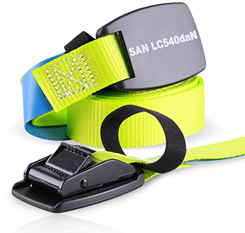 4er Set Sandax Zurrgurte Spanngurte mit Klemmschloss und Schnallenschutz aus Gummi - Länge: 4m, Breite: 25mm - Verzurrgurte belastbar bis 540kg, nach DIN EN 12195-2 | Premium Spannband, Neongelb