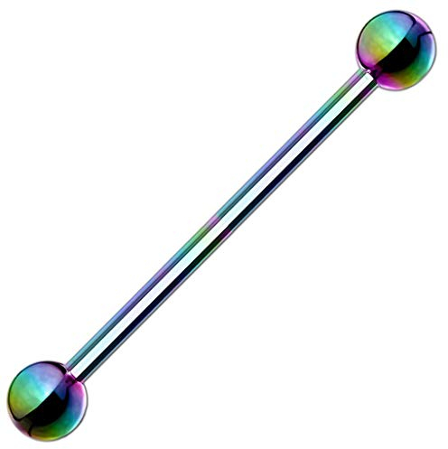 viva-adorno Barbell Piercing Stab Industrial Ohrpiercing Cartilage Stecker Hantel Edelstahl beschichtet Z310i, 1,6x38x5mm, Regenbogen