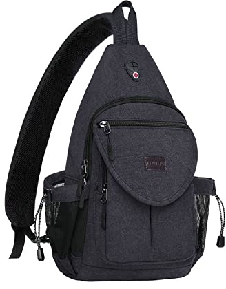 MOSISO Sling Rucksack, Canvas Crossbody Wandern Daypack Tasche mit Anti-Diebstahl Tasche, Raumfahrt Grau