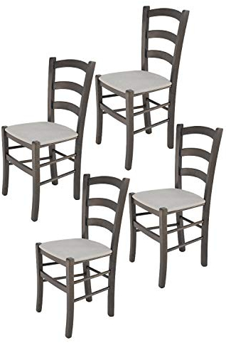 Tommychairs - Set 4 sillas Venice para Cocina y Comedor, Estructura en Madera de Haya Color anilina Gris Oscuro y Asiento tapizado en Tejido Color Gris Perla