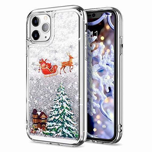 For iPhone 12 Case/iPhone 12 Pro Christmas Phone Case Glitter,Bling Sparkly Shiny Flowing Liquid Quicksand Clear Soft TPU Bumper Silicone Protective Cover for iPhone 12 Case/iPhone 12 Pro Silver