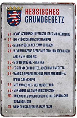 Blechschild Hessisches Grundgesetz - Hessen Wappen - Retro Deko 20x30cm - Metallschild von helges-shop