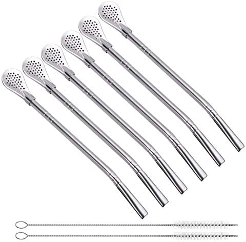 Wenplus Yerba Mate Bombilla Lot de 6 pailles filtrantes avec 2 brosses de nettoyage amovibles en acier inoxydable 18 cm