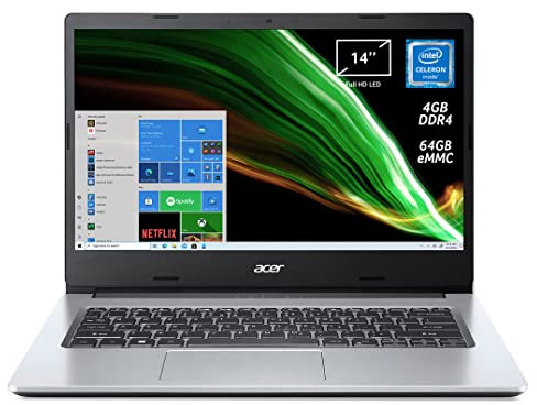 Acer Aspire 1 A114-33-C2TS PC Portatile, Notebook, Processore Intel Celeron N4500, Ram 4 GB DDR4, eMMC 64 GB, Display 14 FHD, Scheda Grafica Intel UHD, Microsoft 365, Windows 10 Home in S mode