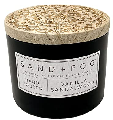 Sand + Fog Bougies parfumées pour la maison en pot Parfum vanille Bois de santal Noir 340 g