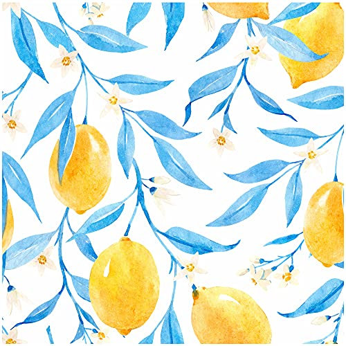 UniGoos Papier peint autocollant amovible Motif aquarelle de citrons et feuilles bleues 45 x 299,7 cm