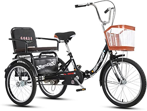 QSYY Faltbare Dreiräder Mit Rücksitz Und Einkaufskorb, 20 Zoll 3-Rad-Fahrrad Für Erwachsene Singlespeed Dreirad-Fahrräder Cruiser Trike Für Mann Frau,Schwarz