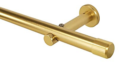Gardinenstange Farbe Messing matt aus Metall, 20 mm Durchmesser, Vorhangstange für Wand- und Deckenmontage geeignet, einläufig, Endstück Kappe 320 cm (2 x 160 cm)