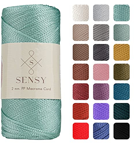 Sensy Premium 2 mm 230 Meter Polyester-Seil, 100% Polypropylen-Kordel Makramee-Kordel 2 mm Häkeltasche Kordel Makramee Seil Häkelgarn Geschenk für Strickwaren (Mint)