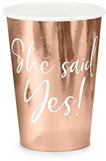 PartyDeco Pappbecher Einweg She Said yes! 6er Set 220ml Trinkbecher Einwegbecher Pappe Junggesellinnenabschied