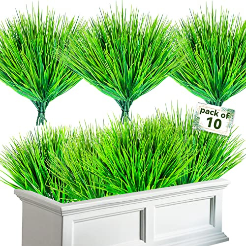 Künstliche Graspflanzen, für den Außenbereich, UV-beständig, künstliches Weizengras für drinnen und draußen, realistisches Gras für Veranda, Hof, Terrasse, Balkon, Gartendekoration, Grün, 10 Bündel