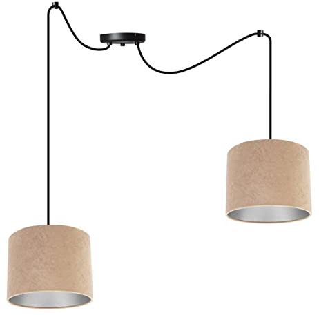 Light-Home Milan Spider Hängelampe - Hängeleuchte in Spinnenform - Deckenlampe – Spinne Lampe mit 2 Kopf - Hängeleuchte aus Metall und Stoff - E27 - Beige und Silber