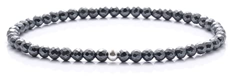 BERGERLIN Hämatit Armband echt mit 925 Sterling Silberperle - facettierte Perlen - Größe XS