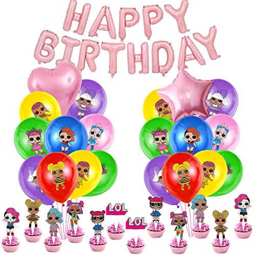 Geburtstag Dekorationen 46 Pcs,Geburtstag Deko,Birthday Banner,Cupcake Topper,Tortendeko,Geburtstags Luftballons, alt Mädchen Party Deko