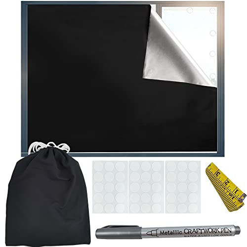 Verdunklungsstoff 300 x 145 cm Tragbares Verdunkelungsrollo inkl 45 Stickies,Textmarker und Bandmaß, freischnitt Verdunkelungsmaterial Rollo ohne Bohren für Fenster, Schlafzimmer, Auto, Reisen