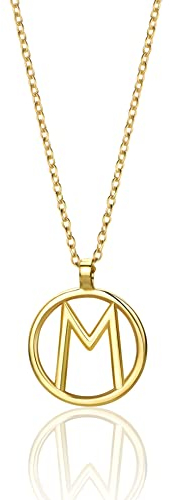 MIORE Schmuck für Damen Personalisierte Kreis Halskette mit Initialen Collier Halskette Mit Buchstabe M Anhänger klassische Anker Kette aus Gelbgold 9 Karat 375 Gold, Länge 40-42 cm verstellbar
