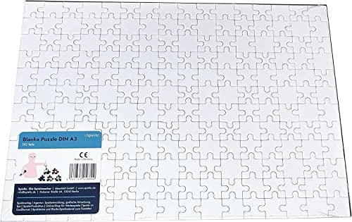 Spieltz DIY: Großes Blanko Puzzle selber gestalten, DIN A3 (29,7 x 42 cm), 192 Teile. Weißes leeres Puzzle zum Bemalen oder Bekleben. Made in Germany.