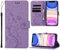 ANSHOW for iPhone 13 Case Wallet with Wrist Strap, with Screen Protector, Flip Leather Case with Cards Holder Phone Case with Kickstand Cover for iPhone 13, Purple