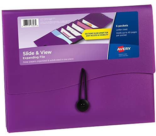 Avery Slide & View Expanding File Folder, 6 Pockets, Letter Size, 1 Plum Folder (73543)