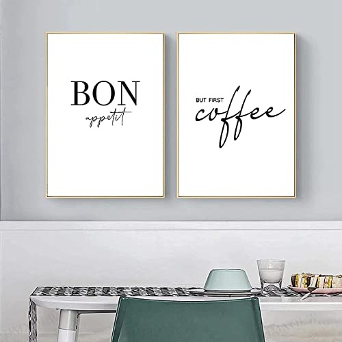 HMXQLW Kaffee Wandbilder Schwarz Weiß Bilder kunstdrucke Küche Deko,Leinwandbilder Poster und Drucke Wandkunst Rahmenlos (2X40x50cm)