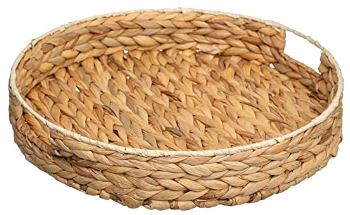 TIENDA EURASIA - Bandeja Redonda para Servir, Bandeja de Diseño Nordico, Bandejas de Desayuno, Material Mimbre Natural, Medida D 35 x 6,5 cm