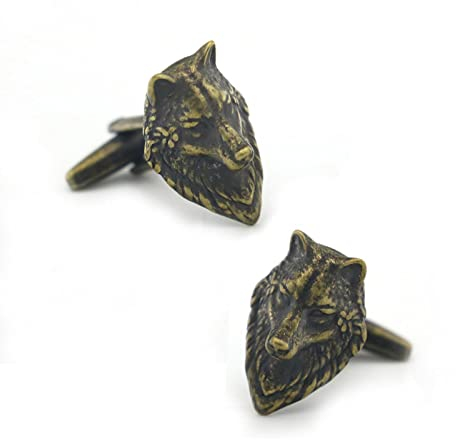 1 Paar Wolf Manschettenknöpfe Bronze Farbe Vintage Tier Herren Hemd Manschettenknöpfe-Standard