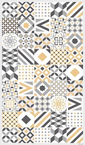 DobleUve Estudio Alfombra Vinílica Hidráulica 18 | Color Amarillo | 140x200 cm | Alfombra Cocina Lavable Antideslizante | Alfombra Vinilica Cocina | Alfombra Terraza Exterior | Alfombra Vinilo Salón