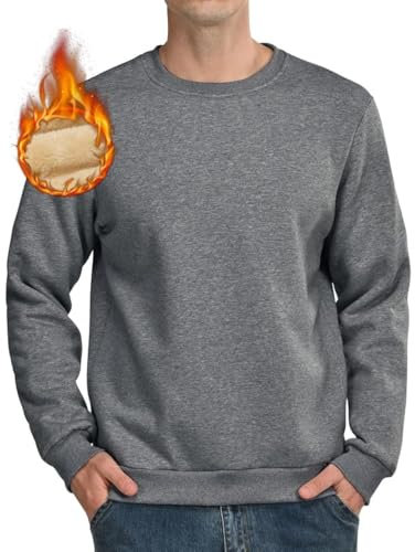 HFDWYJ Felpa Uomo Senza Cappuccio Inverno Girocollo Termico Foderato in Pile Grigio Scuro M