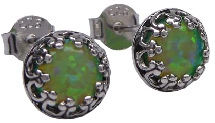 Lab Opal Ohrstecker aus 925 Sterling Silber antik 6mm Ohrringe für Damen und Mädchen (lindgrün)