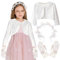 Kommunionkleid Mädchen, Bolero Mädchen Weiß + Haarschmuck Kommunion Mädchen + Handschuhe mit Schleife, Kommunion Geschenke für Mädchen, Erstkommunion Kleid Mädchen 130 (3pcs)