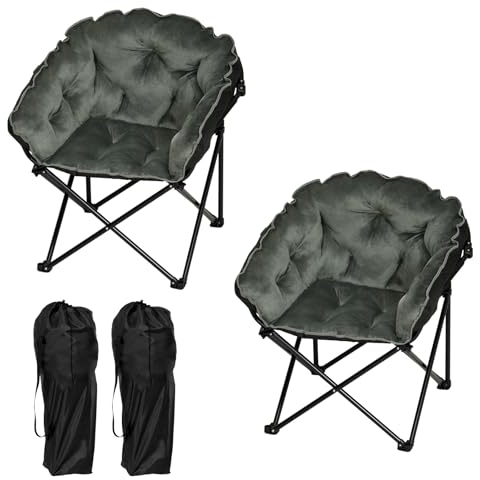 WOLTU Relaxsessel 2er Set Lehnsessel Armlehnensessel Polstersessel faltbar, Mondcahir, Campingstuhl, Sessel Wohnzimmer Schlafzimmer Balkon, aus Samt Oxford-Gewebe, mit Tragetasche, Schwarz Dunkelgrau