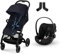 CYBEX Gold Kinderwagen Beezy, Ab Geburt bis ca. 4 Jahre, Dark Blue, Inkl. Beezy Adapter und CYBEX Gold Babyschale Cloud G i-Size Inkl. Neugeboreneneinlage, ab Geburt bis ca. 24 Monate, Moon Black