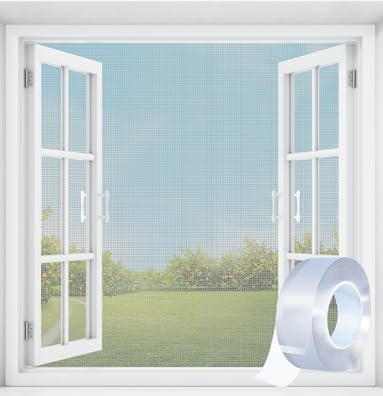 Mellbree fliegengitter fenster,zuschneidbares Moskitonetz, Größe 130cm x 150cm, einfache Montage ohne Bohren, inklusive 6m transparentem Doppelseitigem Klebeband(Schwarz, 1 Stück)